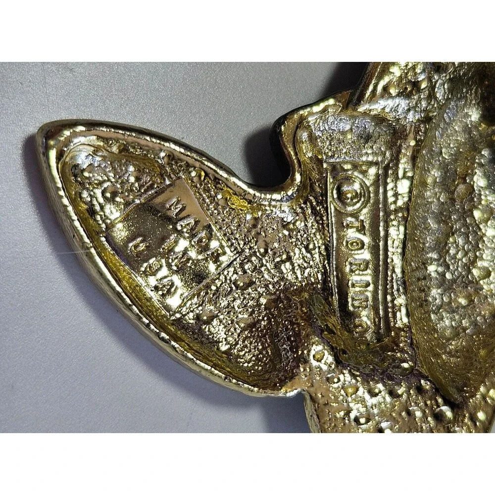 Torino gold tone black matte brooch silhouette vintage hat fancy